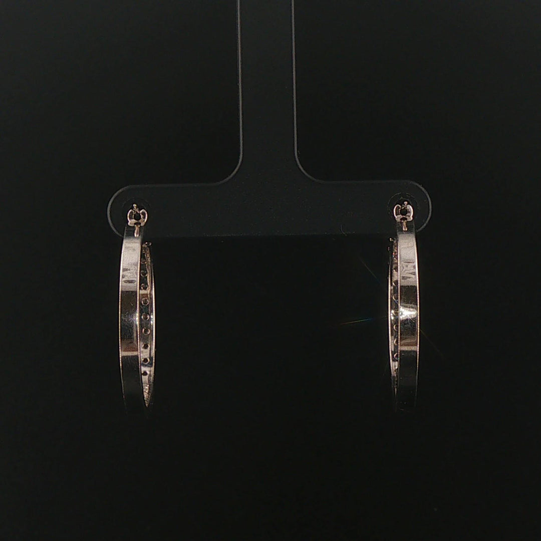 14k White Gold and 0.80cttw Diamond Hoop Earrings 1"