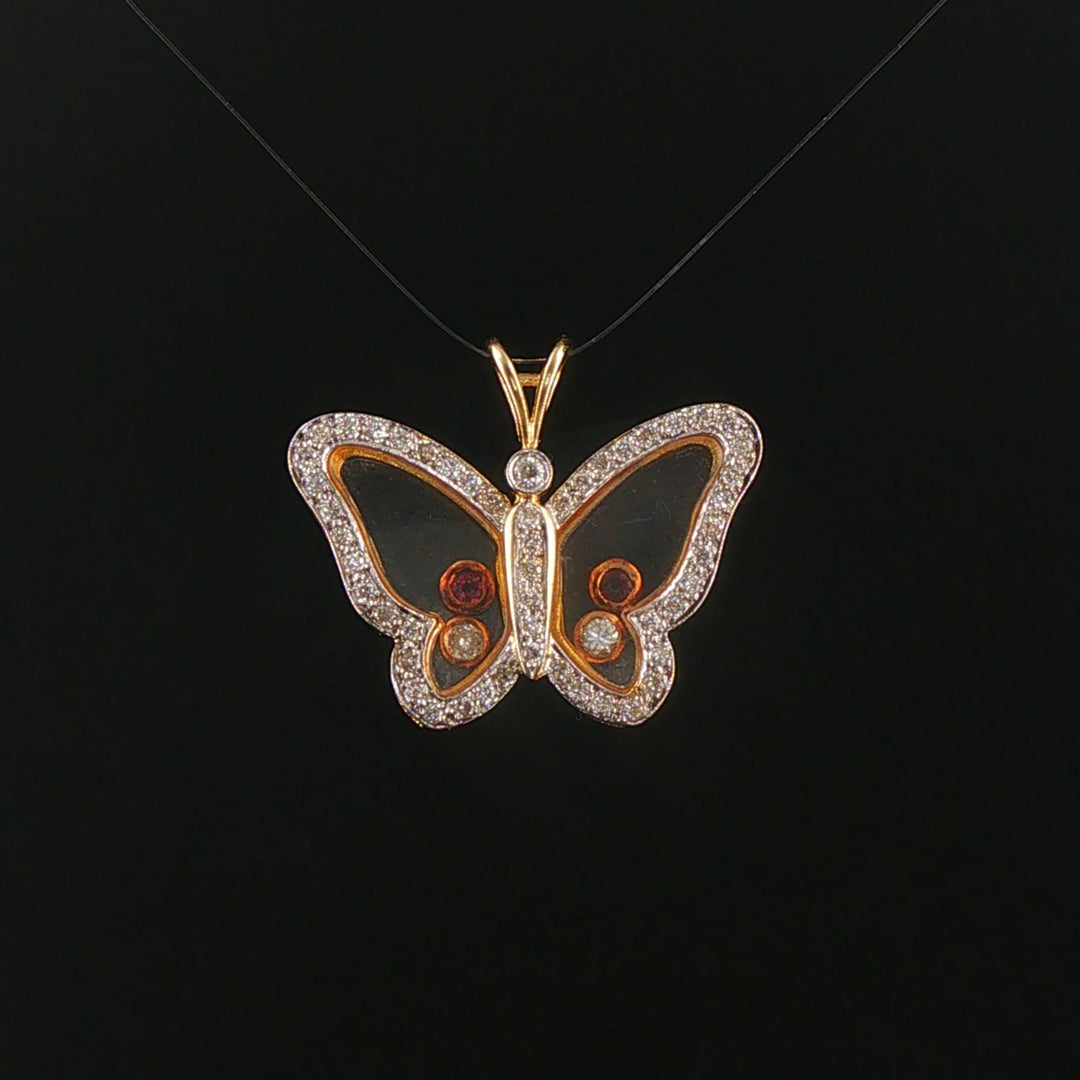 14k Yellow and White Gold Ruby and 0.50cttw Diamond Butterfly Pendant 1"