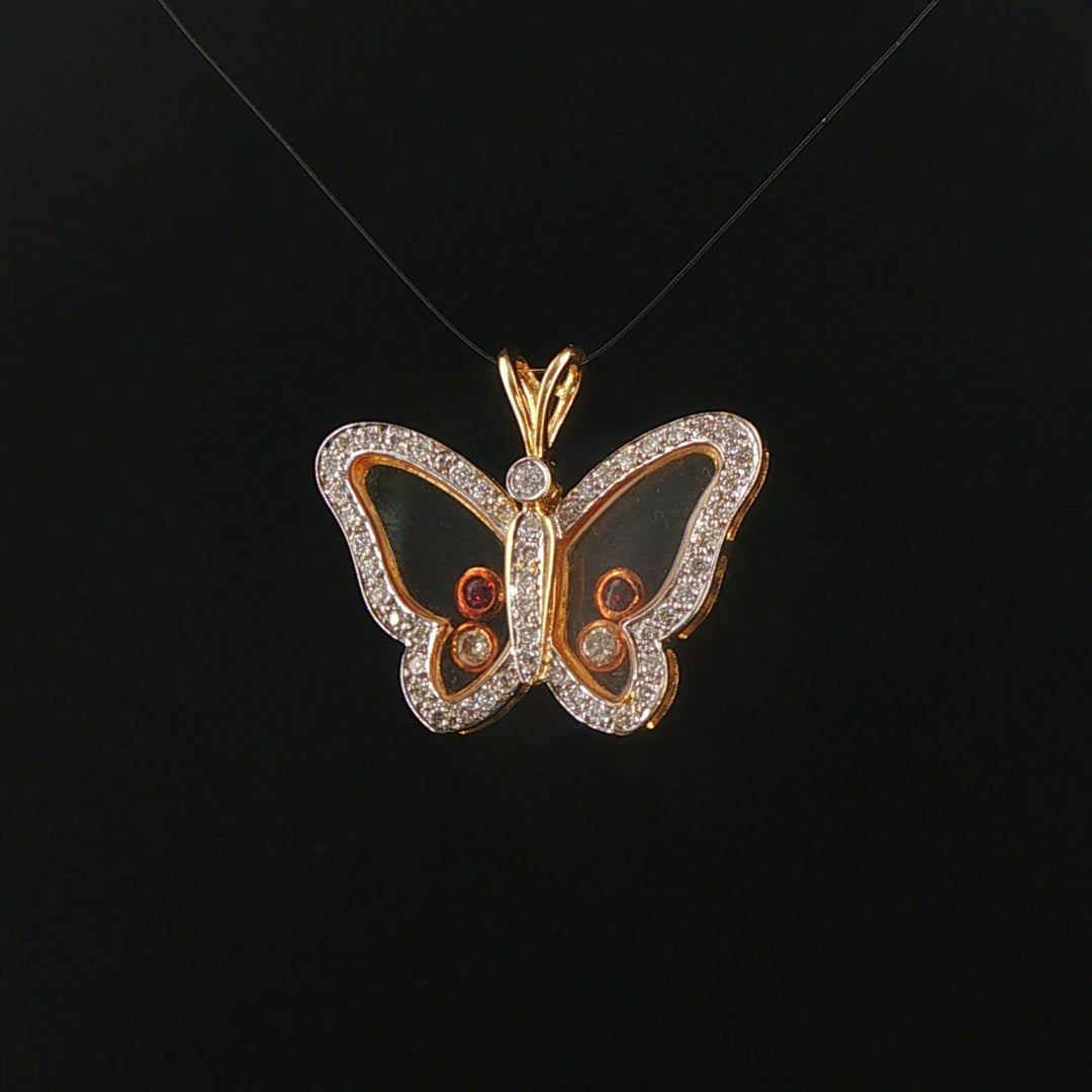 14k Yellow and White Gold Ruby and 0.50cttw Diamond Butterfly Pendant 1"