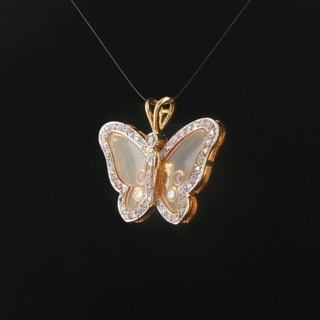 14k Yellow and White Gold Ruby and 0.50cttw Diamond Butterfly Pendant 1"