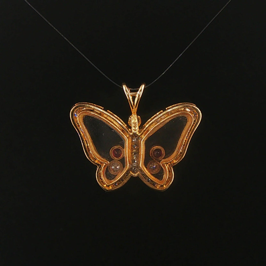 14k Yellow and White Gold Ruby and 0.50cttw Diamond Butterfly Pendant 1"