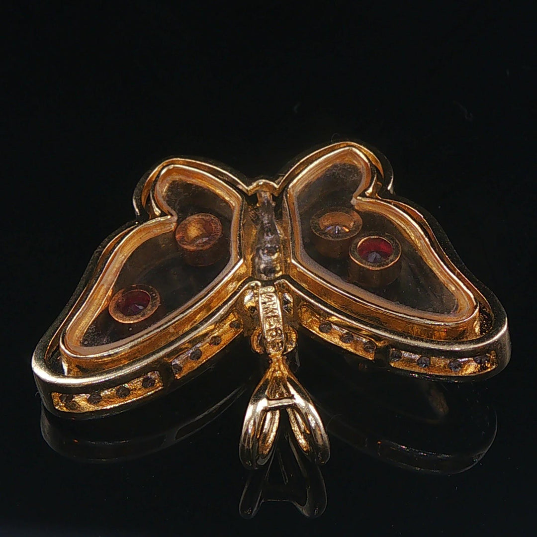 14k Yellow and White Gold Ruby and 0.50cttw Diamond Butterfly Pendant 1"
