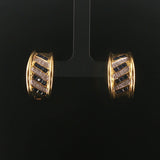 14k Yellow Gold Diamond and Sapphire Huggie Earrings