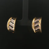 14k Yellow Gold Diamond and Sapphire Huggie Earrings