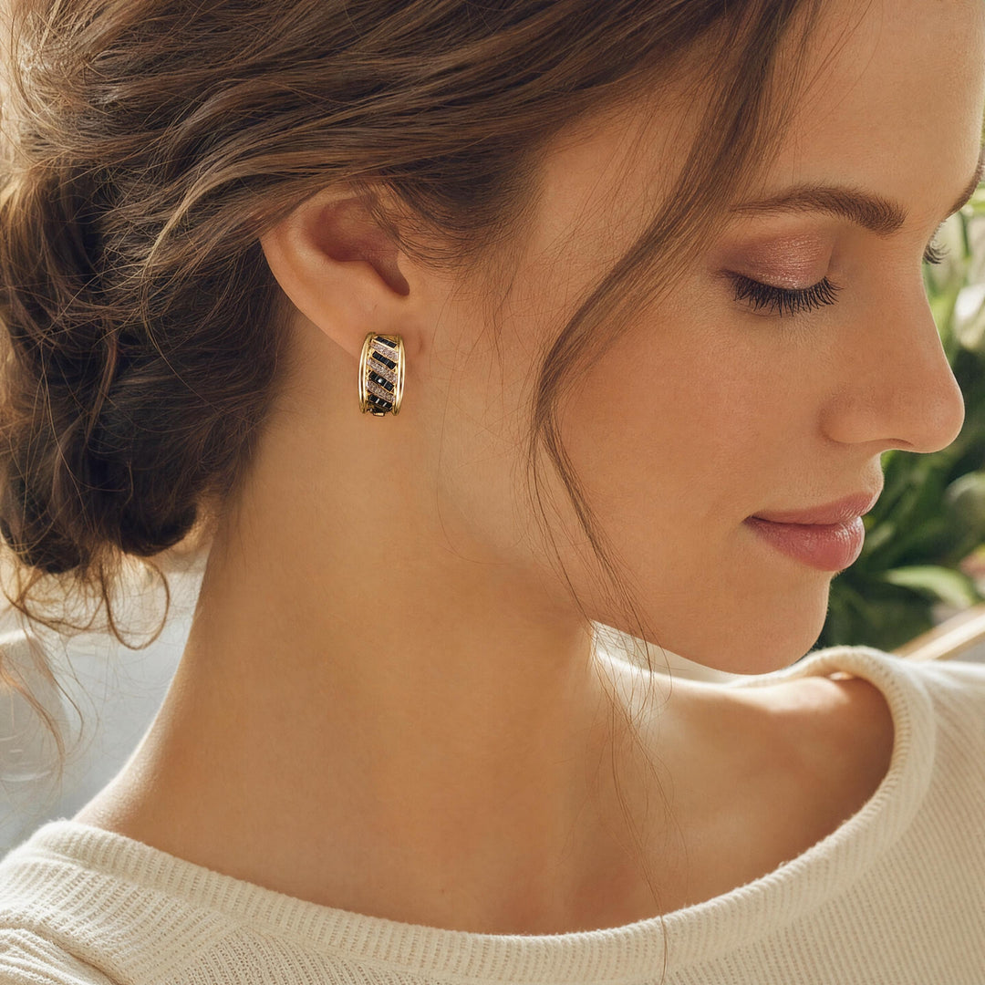 14k Yellow Gold Diamond and Sapphire Huggie Earrings