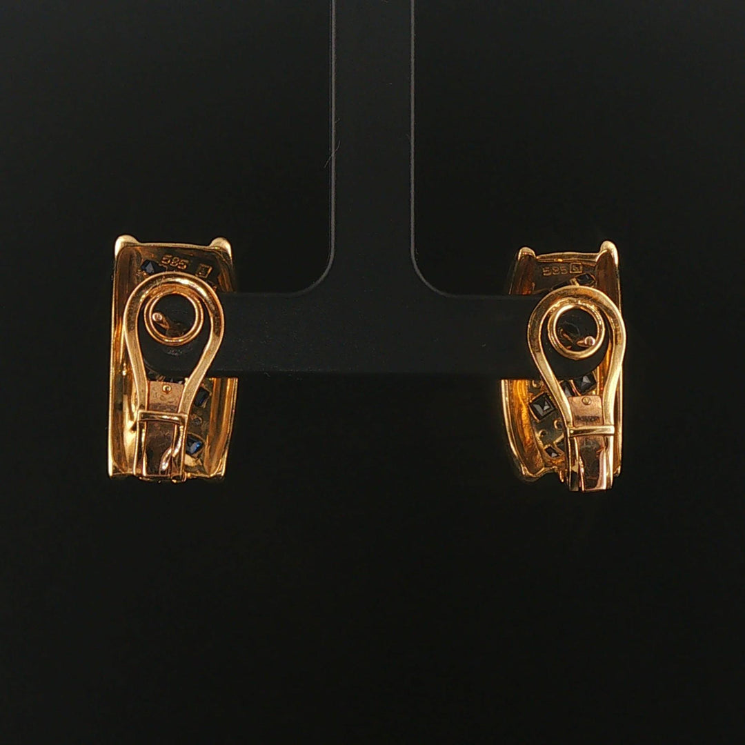 14k Yellow Gold Diamond and Sapphire Huggie Earrings