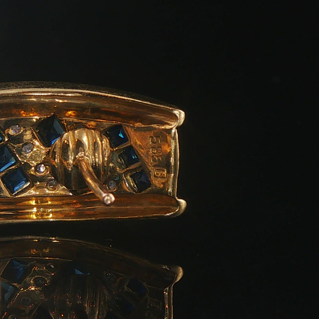 14k Yellow Gold Diamond and Sapphire Huggie Earrings