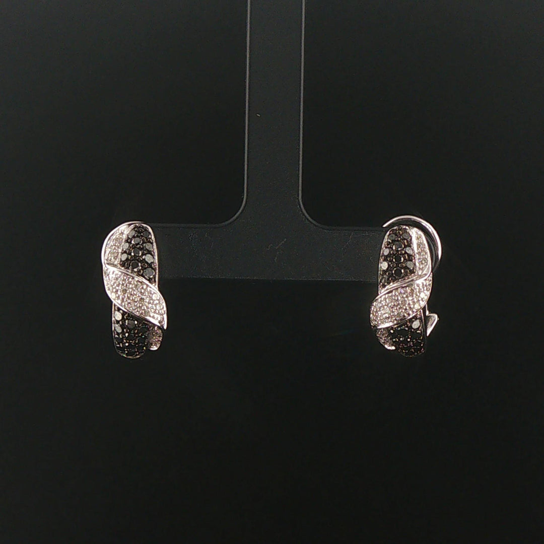 14k White Gold 0.50cttw Black and White Diamond Huggie Earrings