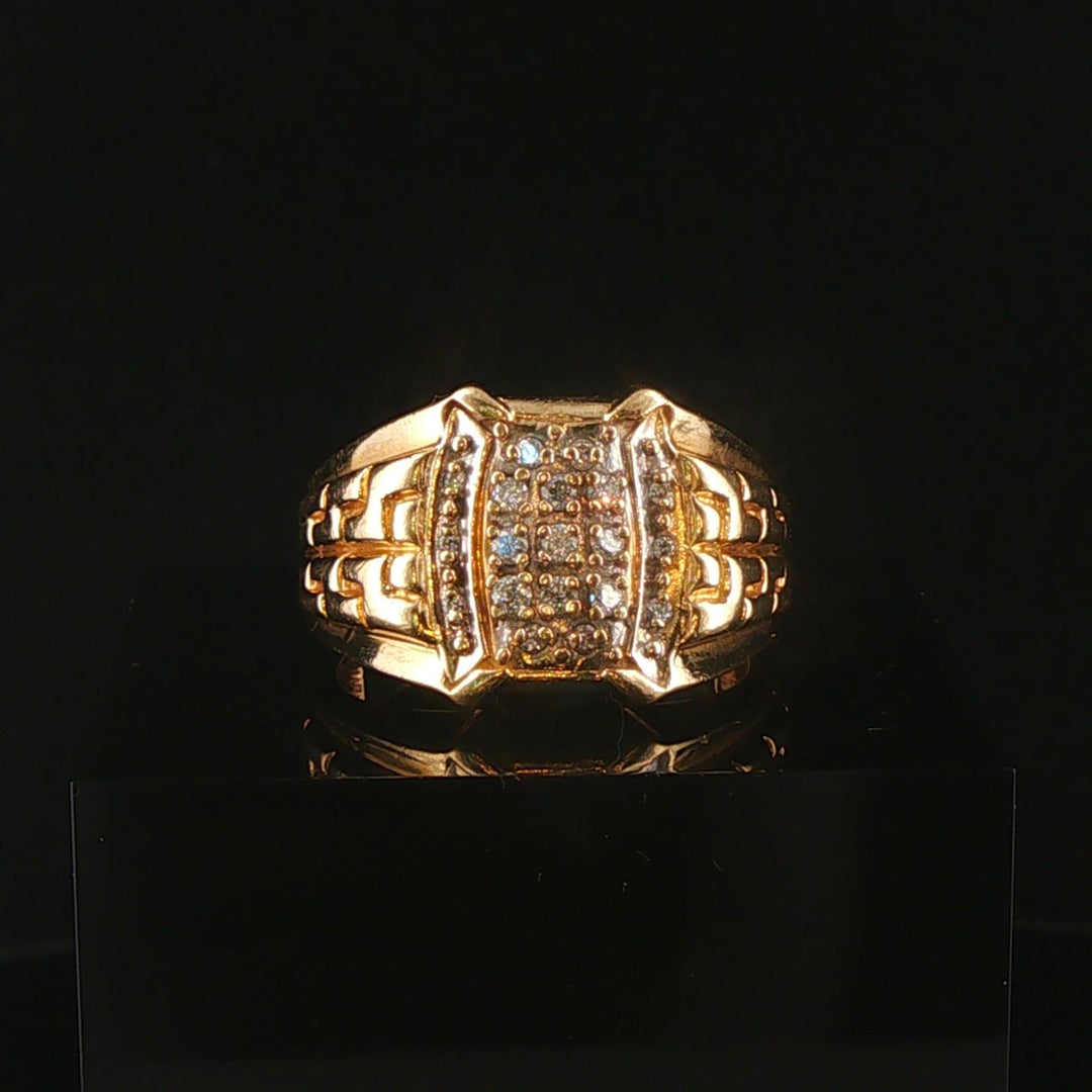 14k Yellow Gold and Diamond 7g Men's Fancy Ring Size 10.25