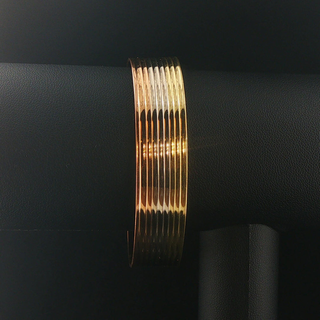 18k Tri Tone Gold and Diamond 32.2g Solid Heavy Flex Cuff Bracelet Italy 7"