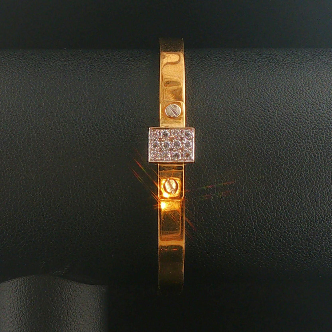 18k Yellow and White Gold Diamond Box Vintage Bangle Bracelet 6.5"