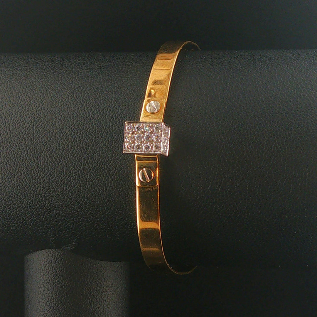 18k Yellow and White Gold Diamond Box Vintage Bangle Bracelet 6.5"