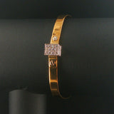 18k Yellow and White Gold Diamond Box Vintage Bangle Bracelet 6.5"