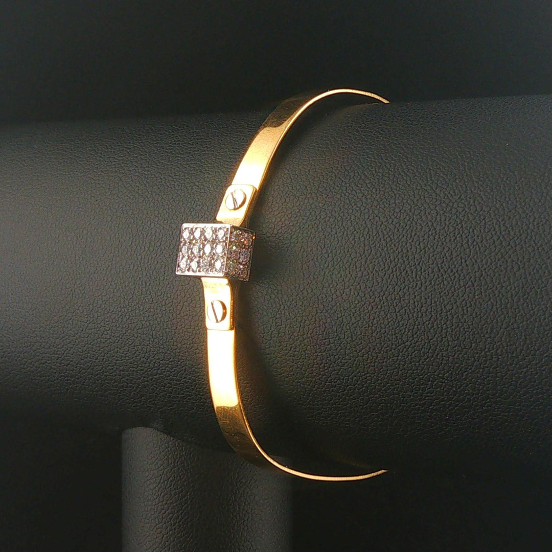 18k Yellow and White Gold Diamond Box Vintage Bangle Bracelet 6.5"
