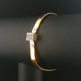 18k Yellow and White Gold Diamond Box Vintage Bangle Bracelet 6.5"