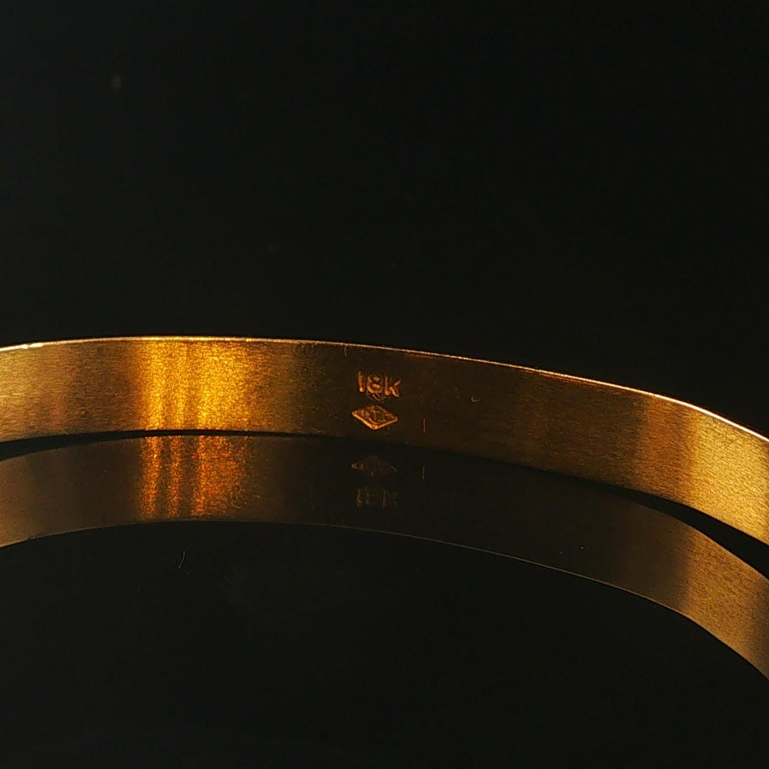 18k Yellow and White Gold Diamond Box Vintage Bangle Bracelet 6.5"