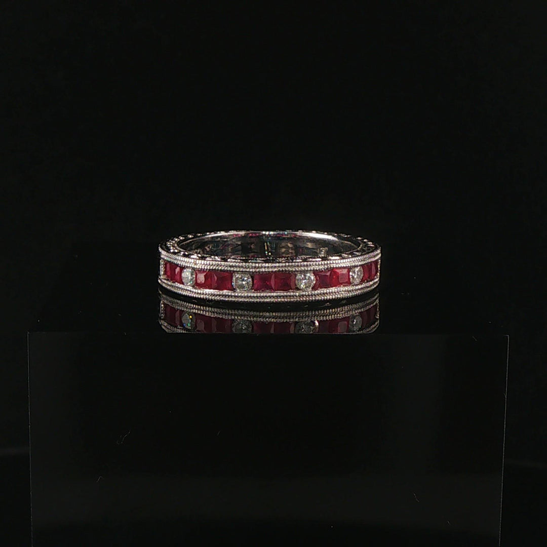 18k White Gold Ruby and Diamond Vintage Band Ring Size 6.5