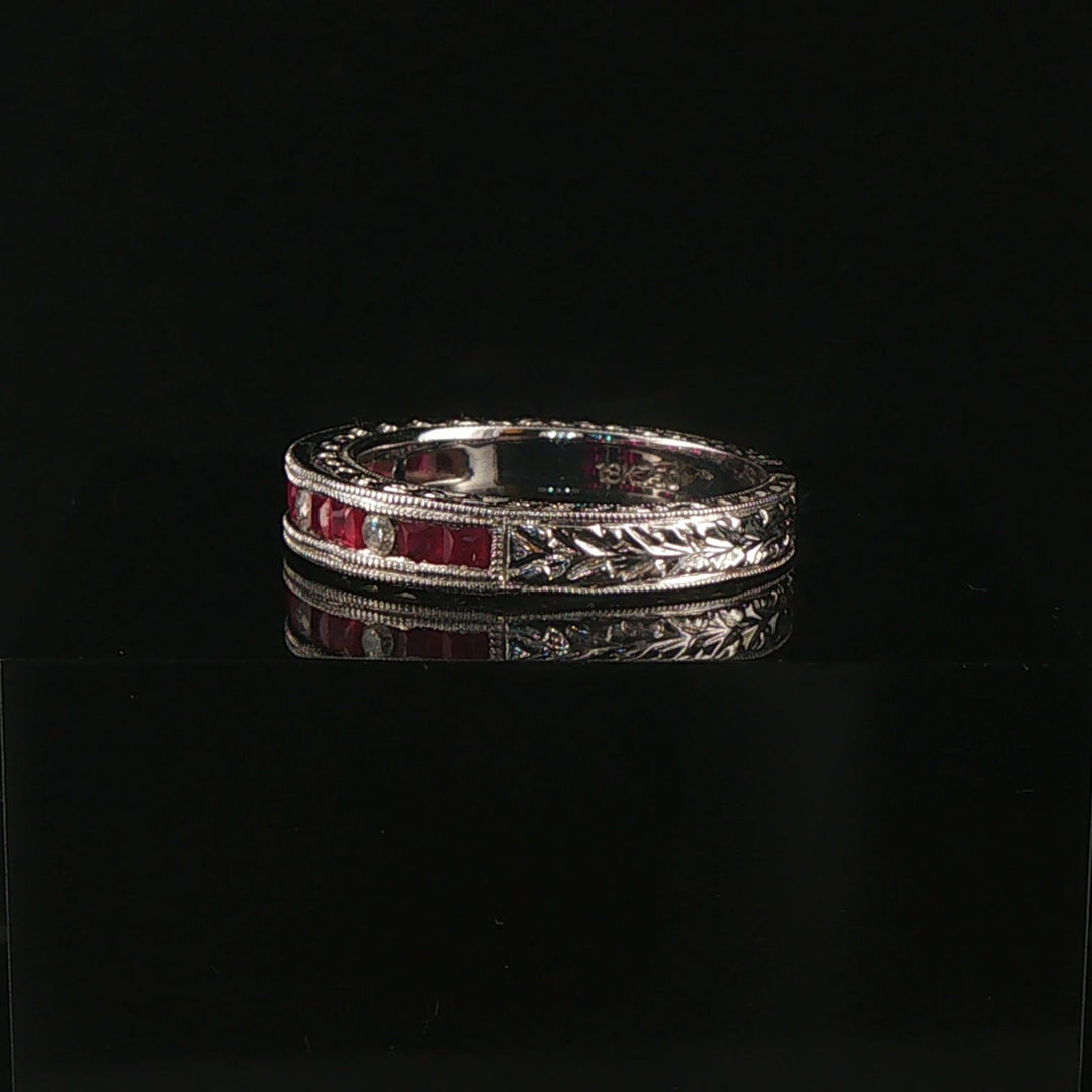 18k White Gold Ruby and Diamond Vintage Band Ring Size 6.5