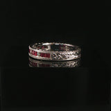 18k White Gold Ruby and Diamond Vintage Band Ring Size 6.5