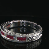18k White Gold Ruby and Diamond Vintage Band Ring Size 6.5