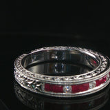 18k White Gold Ruby and Diamond Vintage Band Ring Size 6.5