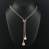 18k White Gold Pearl and Diamond Popcorn Link Lariat Necklace Italy 17.5"