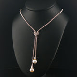 18k White Gold Pearl and Diamond Popcorn Link Lariat Necklace Italy 17.5"