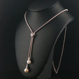 18k White Gold Pearl and Diamond Popcorn Link Lariat Necklace Italy 17.5"