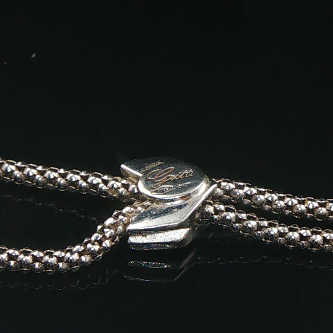 18k White Gold Pearl and Diamond Popcorn Link Lariat Necklace Italy 17.5"