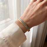 14k Yellow & White Gold 24.5g Heavy Diamond and Emerald Bangle Bracelet 6.5"