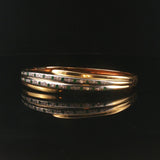 14k Yellow & White Gold 24.5g Heavy Diamond and Emerald Bangle Bracelet 6.5"