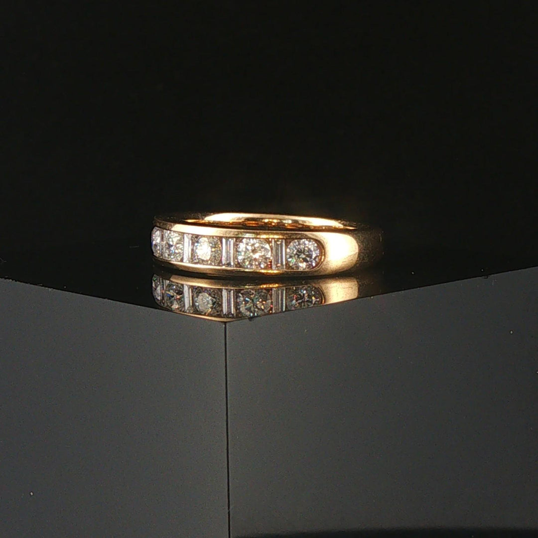 14k Yellow Gold and 0.70cttw Round and Baguette Cut Diamond Band Ring Size 6.5