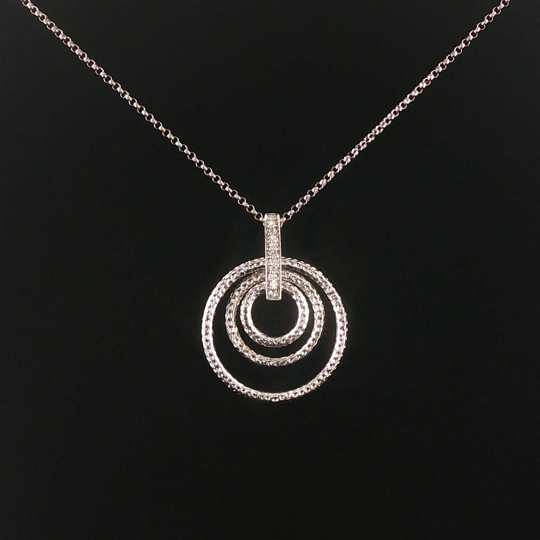 14k White Gold and Diamond Three Circle Articulated Pendant Necklace 16"