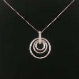 14k White Gold and Diamond Three Circle Articulated Pendant Necklace 16"