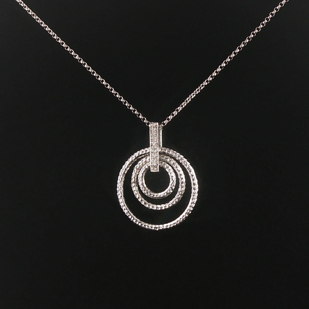 14k White Gold and Diamond Three Circle Articulated Pendant Necklace 16"