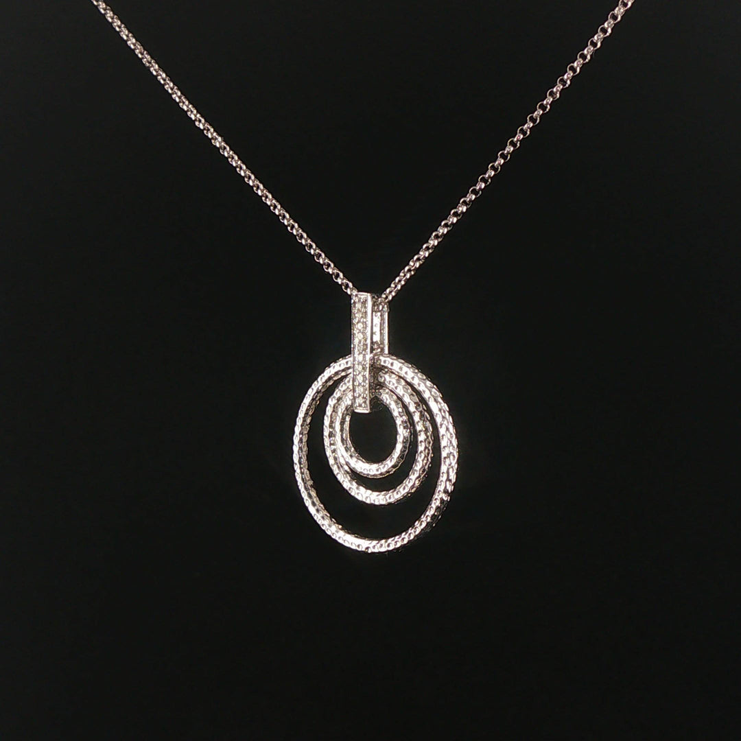 14k White Gold and Diamond Three Circle Articulated Pendant Necklace 16"
