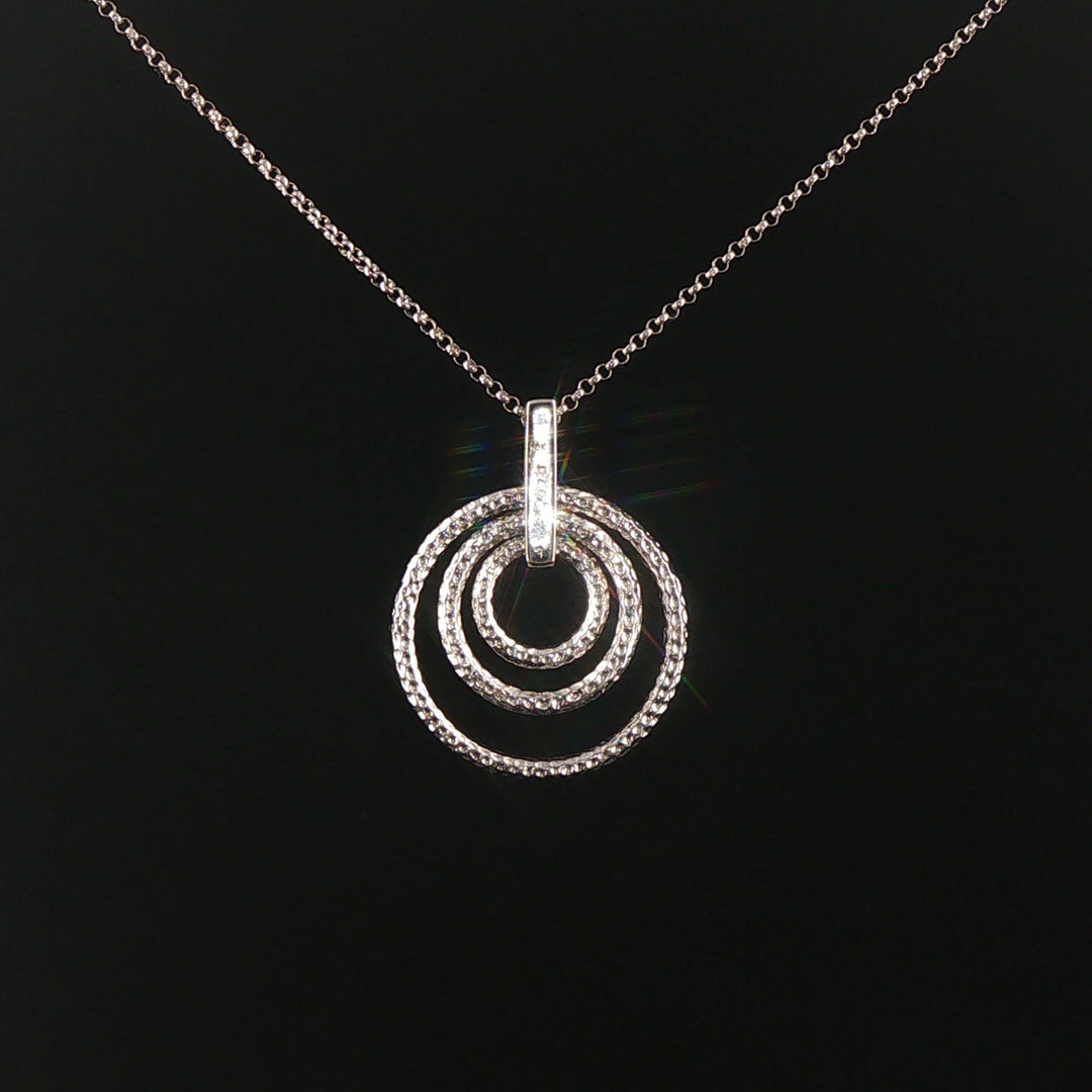 14k White Gold and Diamond Three Circle Articulated Pendant Necklace 16"