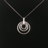 14k White Gold and Diamond Three Circle Articulated Pendant Necklace 16"
