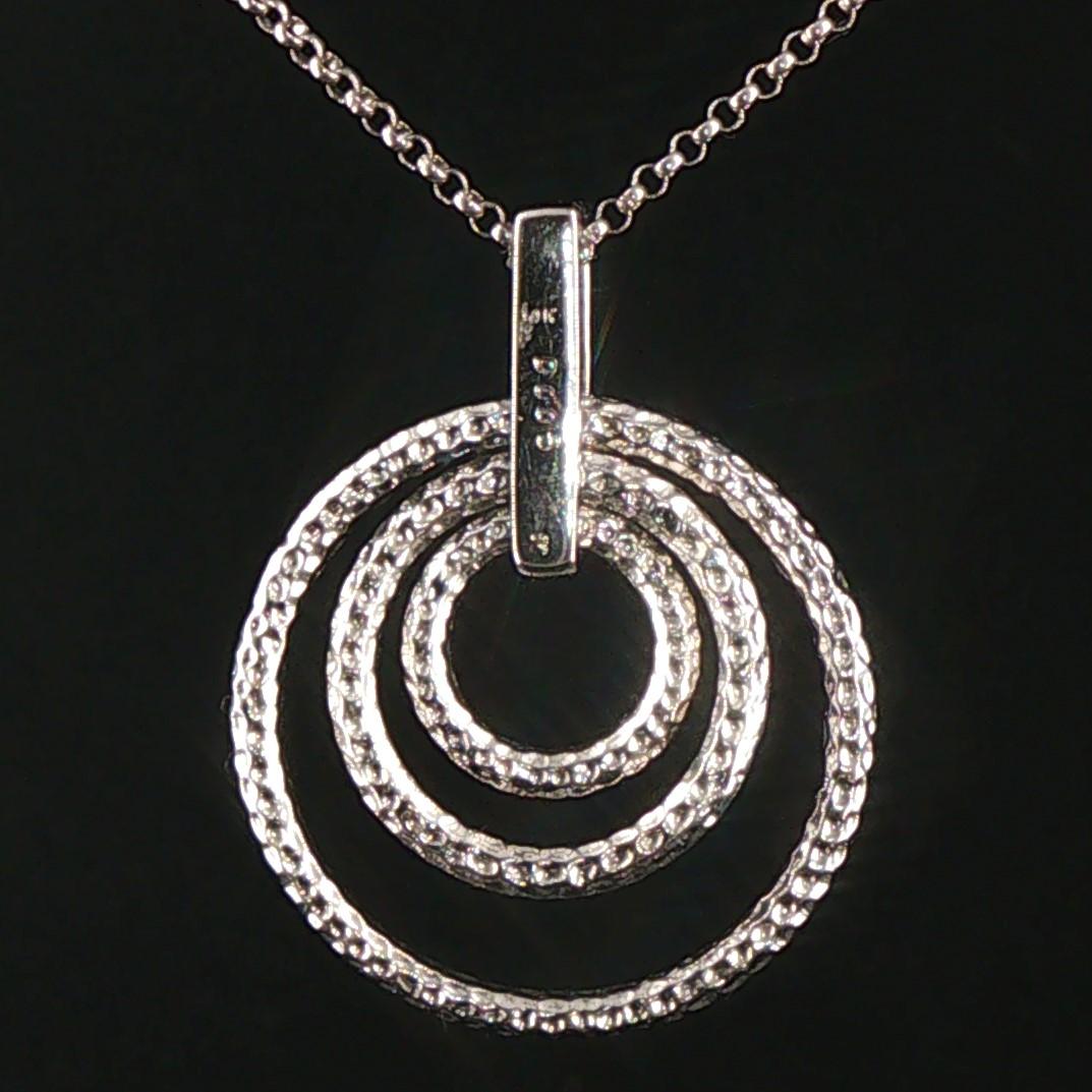 14k White Gold and Diamond Three Circle Articulated Pendant Necklace 16"