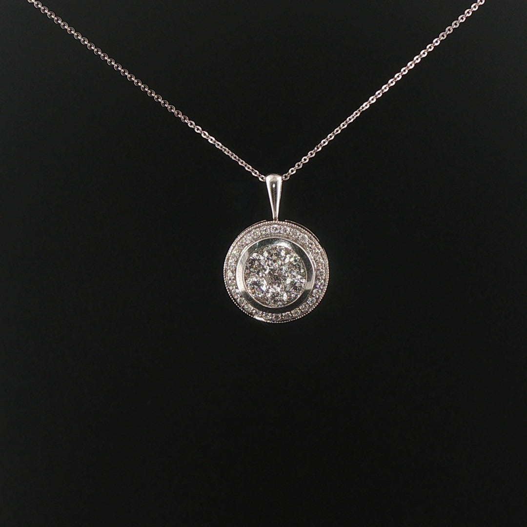 18k White Gold and 2cttw Diamond Circle Cluster Pendant Necklace 16"