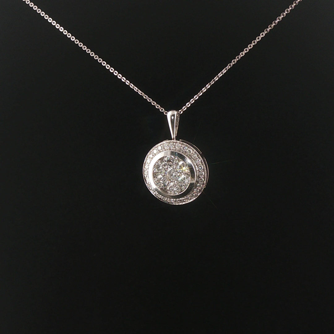 18k White Gold and 2cttw Diamond Circle Cluster Pendant Necklace 16"