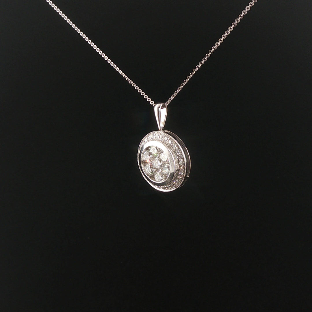 18k White Gold and 2cttw Diamond Circle Cluster Pendant Necklace 16"