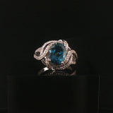 14k White Gold London Blue Topaz and Diamond Ring Size 7