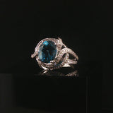 14k White Gold London Blue Topaz and Diamond Ring Size 7