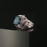 14k White Gold London Blue Topaz and Diamond Ring Size 7