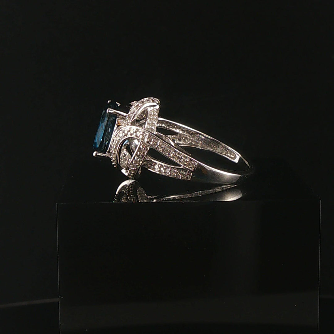 14k White Gold London Blue Topaz and Diamond Ring Size 7