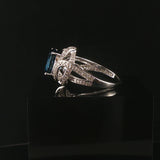 14k White Gold London Blue Topaz and Diamond Ring Size 7