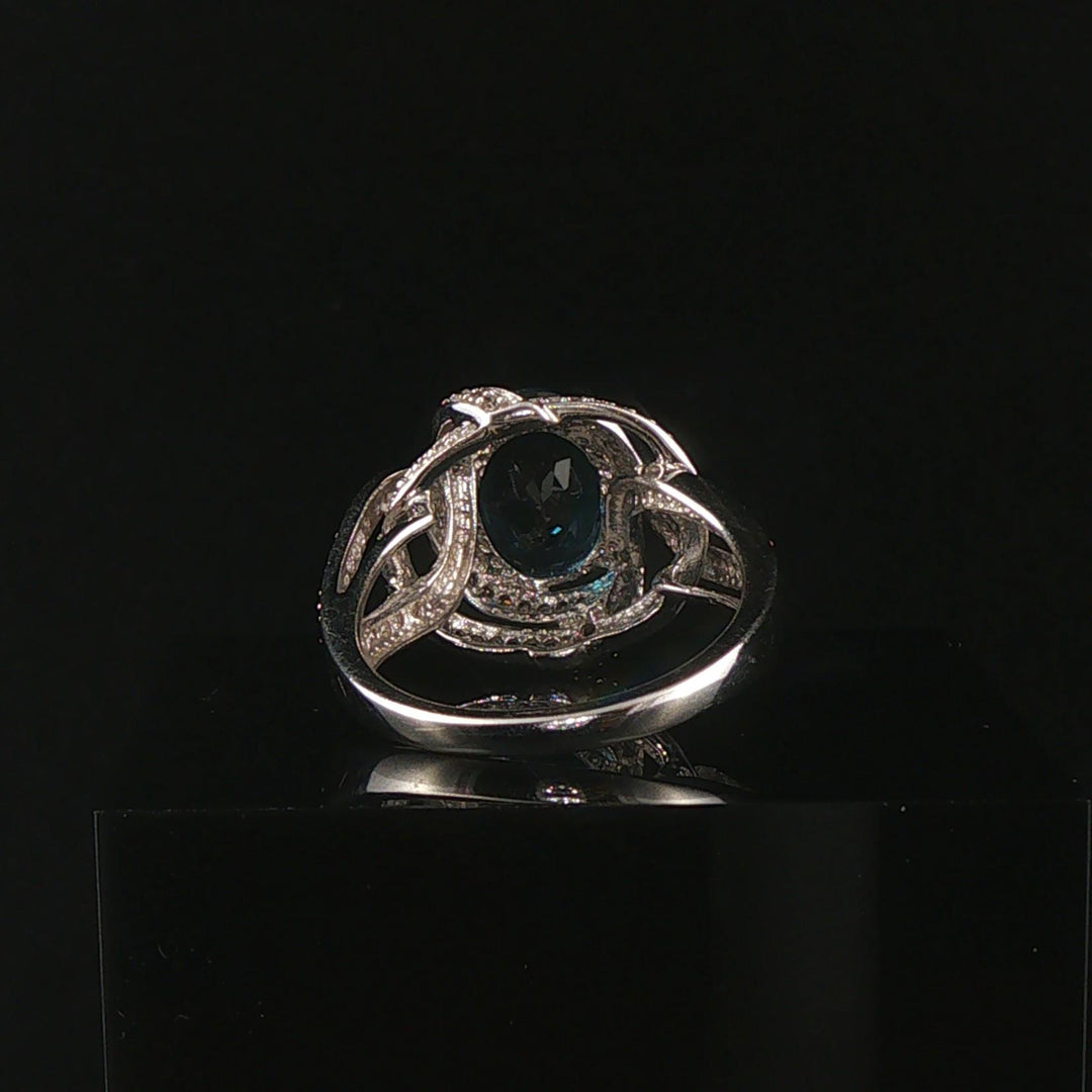 14k White Gold London Blue Topaz and Diamond Ring Size 7