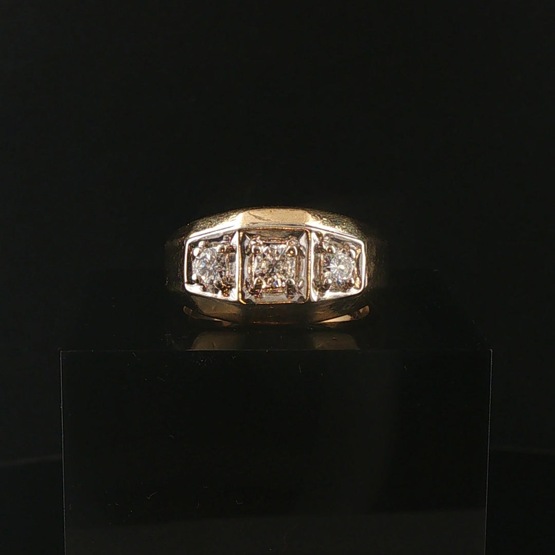 14k Yellow and White Gold 0.50cttw Three Diamond Solid Men's Ring Size 9.5