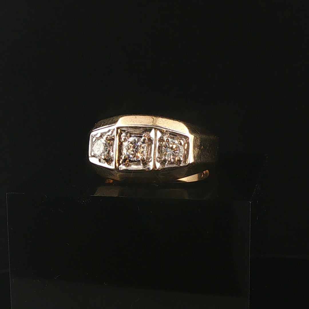 14k Yellow and White Gold 0.50cttw Three Diamond Solid Men's Ring Size 9.5